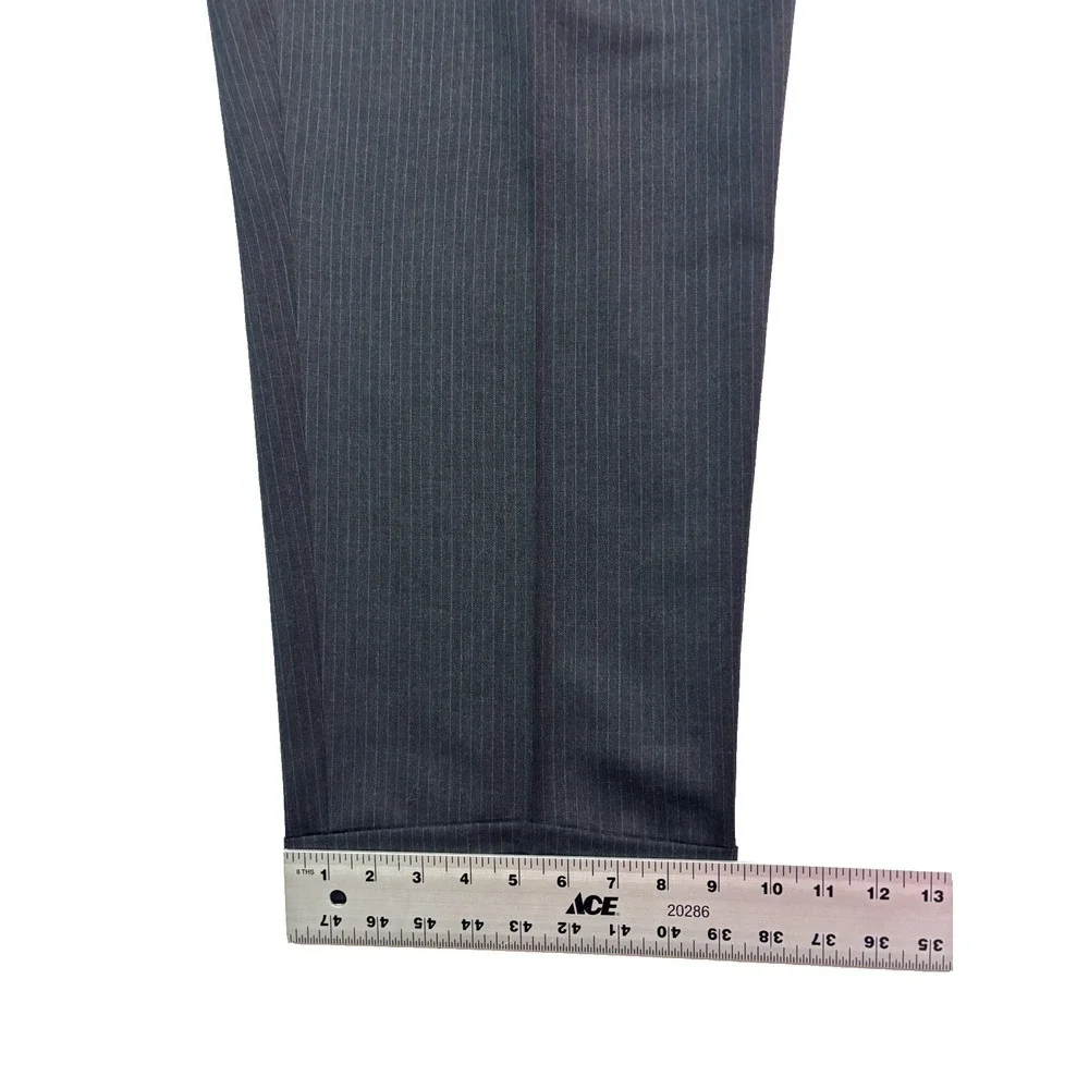vtg Chaps Ralph Lauren 48L 40x30 Charcoal Pinstripe 2pc Pant Suit Pleated Cuffed